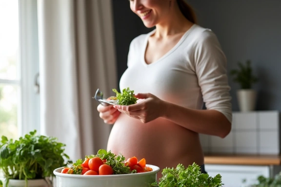 Kobieta w ciąży jedząca sałatkę
